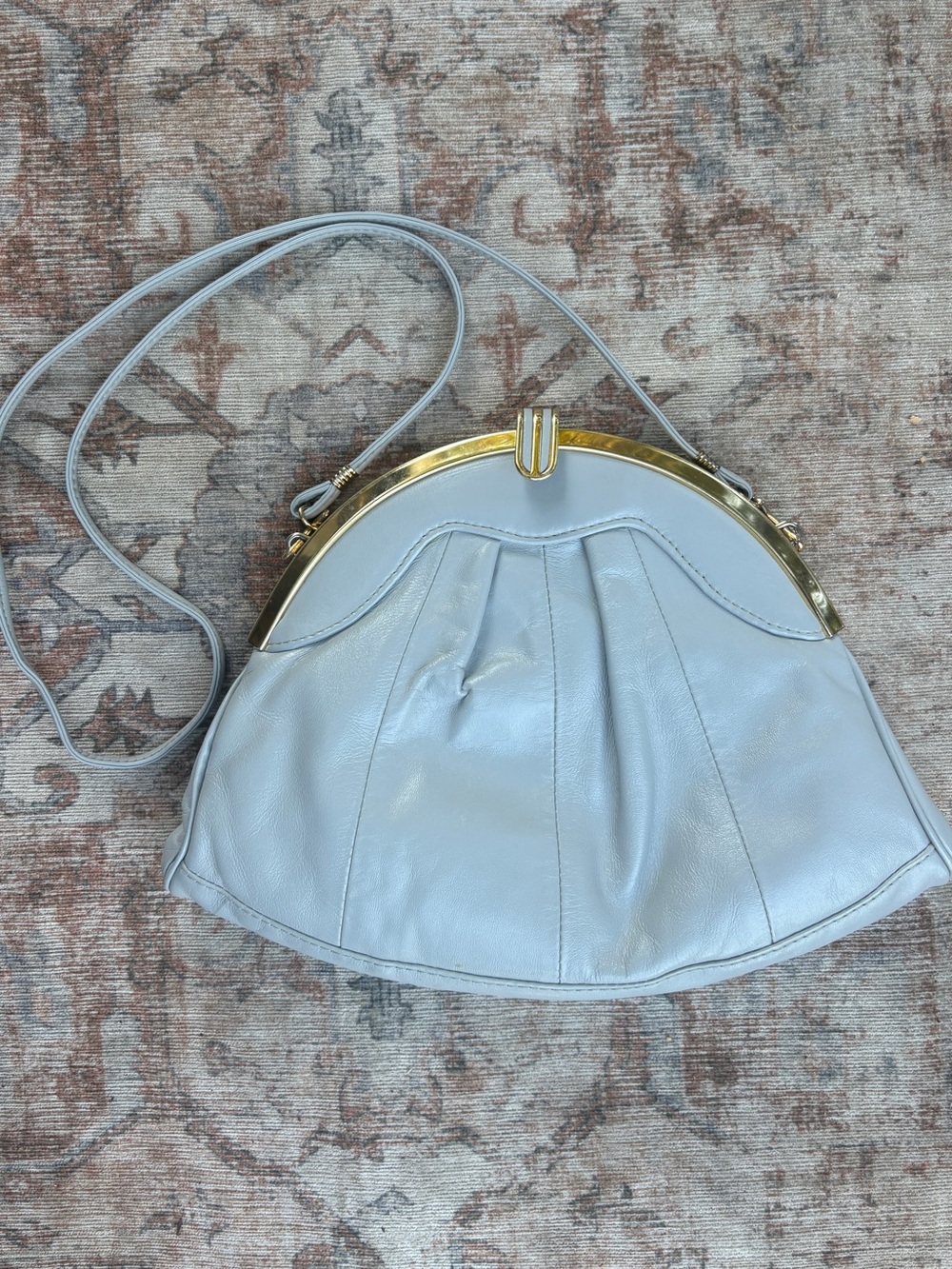 Vintage Elano Grey Leather Frame Purse Gold Tone Hardware